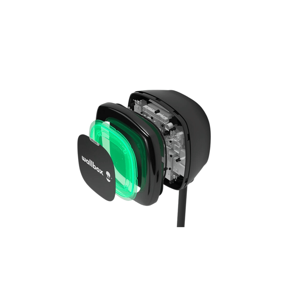 Φορτιστής  Wallbox Pulsar Plus με ενσωματωμένο καλώδιο φόρτισης Τ2 - EV House - Κινούμαι Ηλεκτρικά