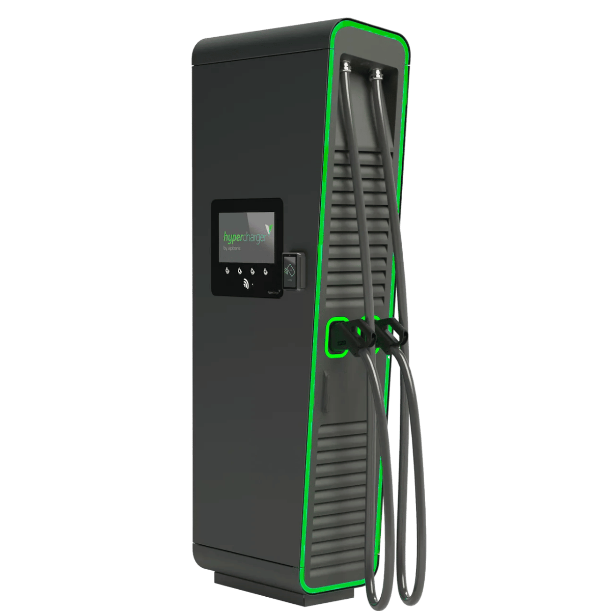 Alpitronic HYC200 DC ταχυφορτιστής 200 kW — μπροστινή όψη με CCS2 καλώδια